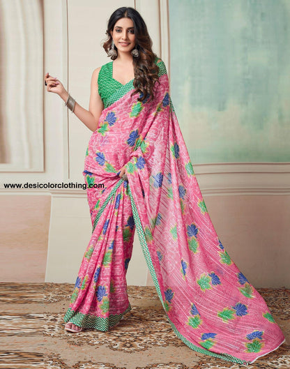 Pink Printed Georgette Saree