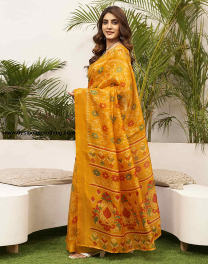 Turmeric Yellow Cotton Printed Saree