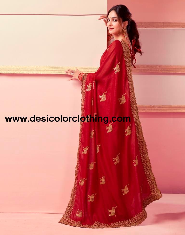 Red Silk Embroidery Saree