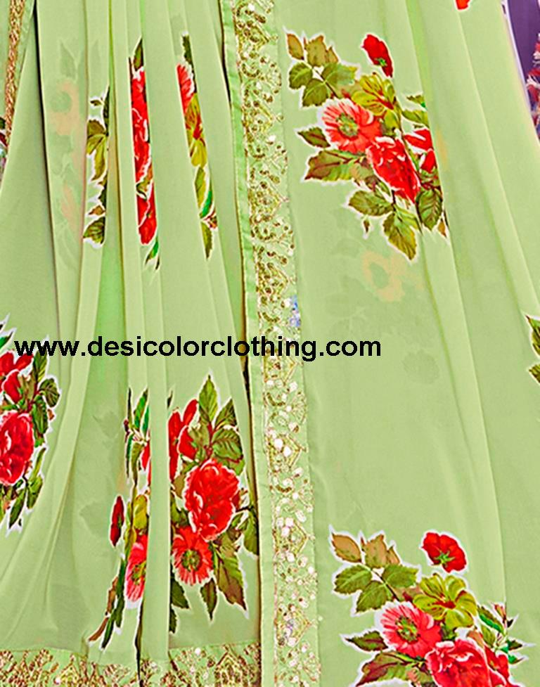 Pista Green Georgette Printed Saree
