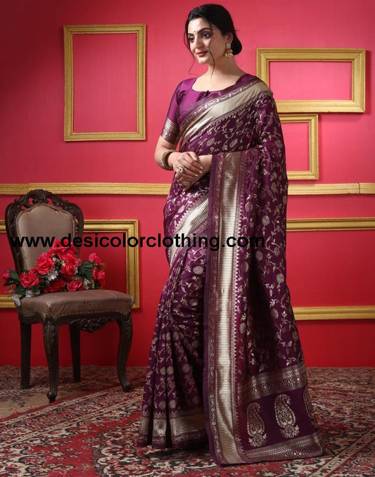Dark Maroon Silk Plain Saree