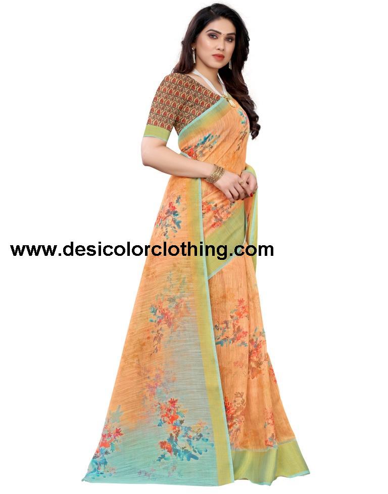 Orange Cotton Printed Saree | 1939S212
