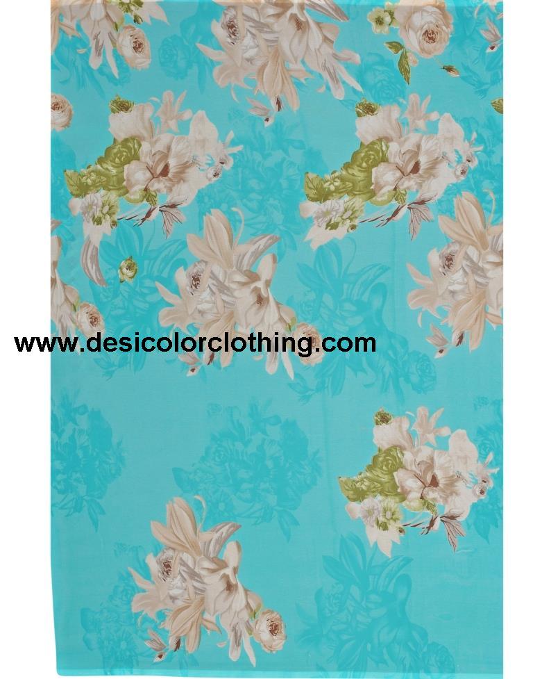 Aqua Blue Printed Saree