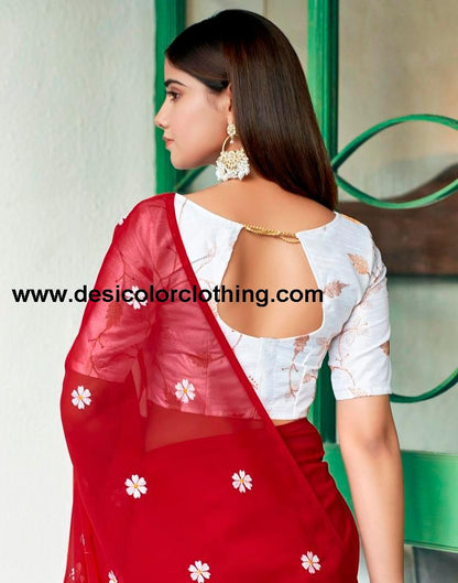 Red Georgette Embroidery Saree
