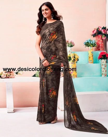 Brown Renial Printed  Saree