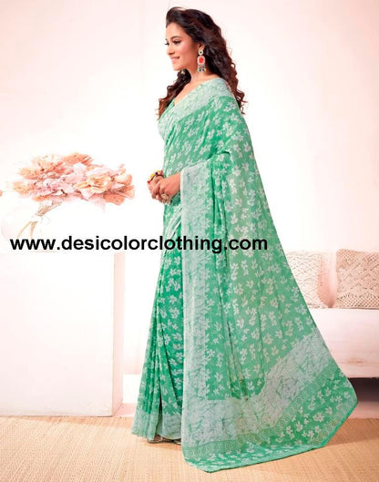 Pista Green Georgette Printed Saree