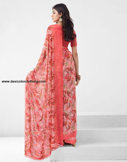 Rose Pink Printed Georgette Saree