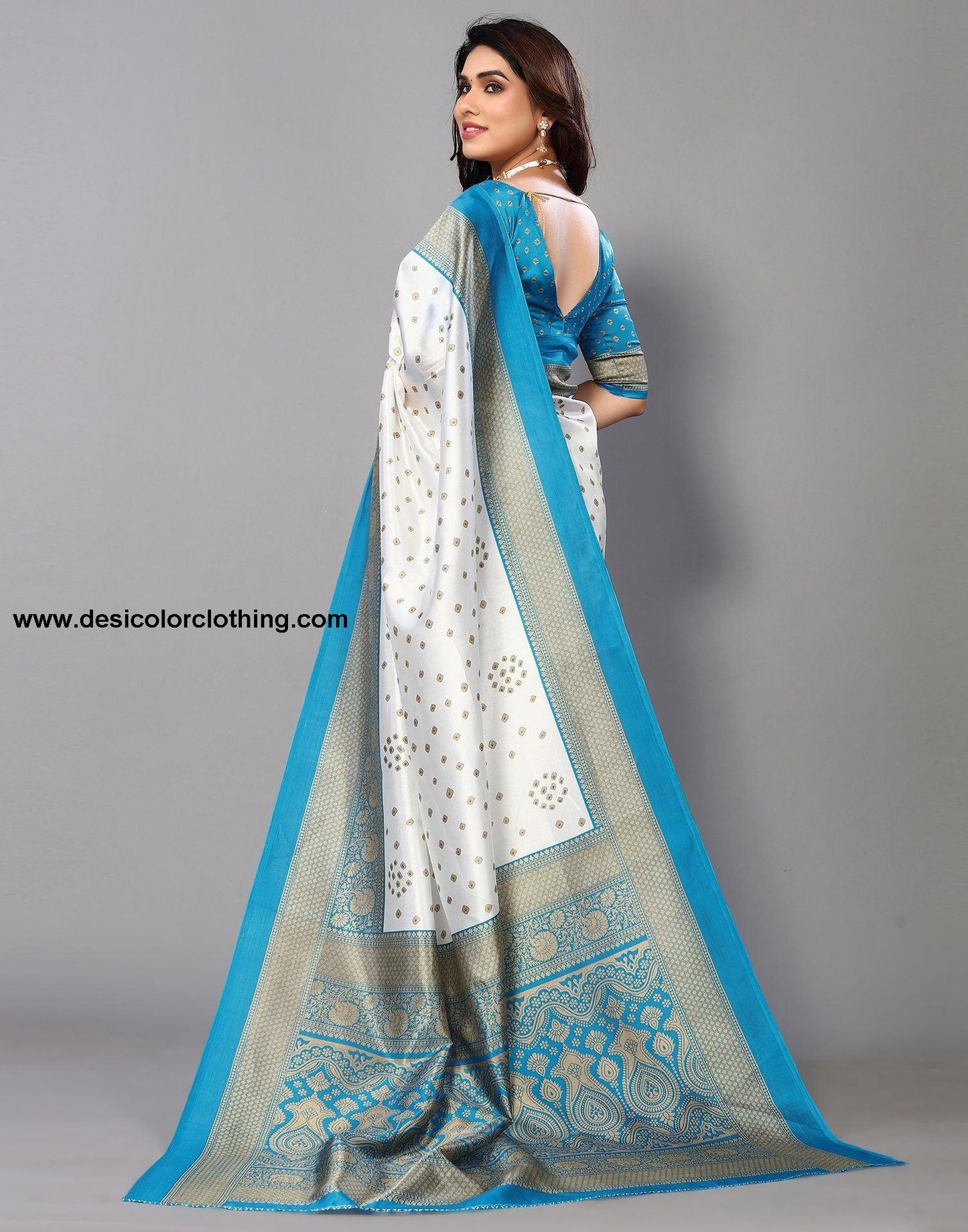 White Silk Bandhani Saree