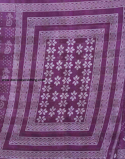 Purple Cotton Printed Saree