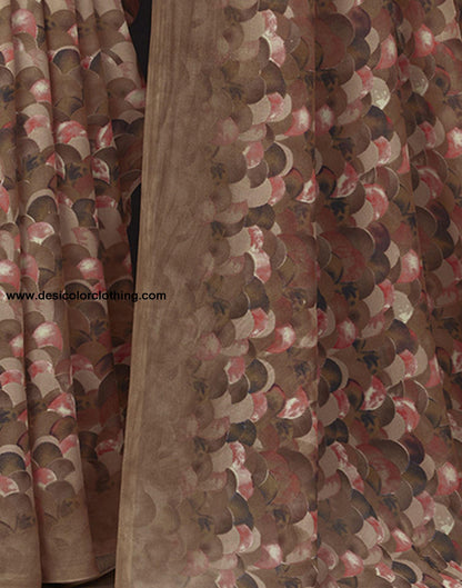 Brown Printed Georgette Saree