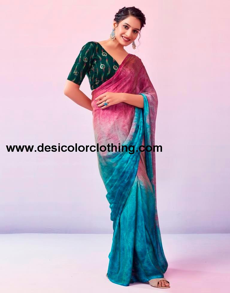 Blue Chiffon Printed Ready to Wear Saree