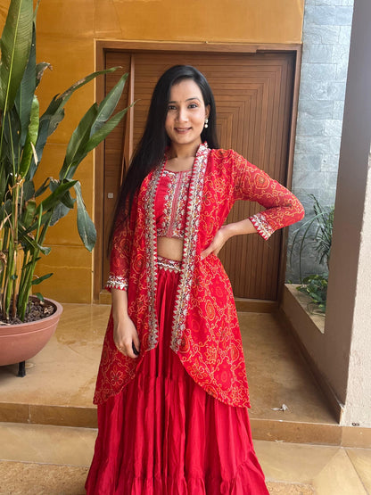 Product Image - Designer Bandhej Lehenga Choli & Shrug - Shree Ram Creation