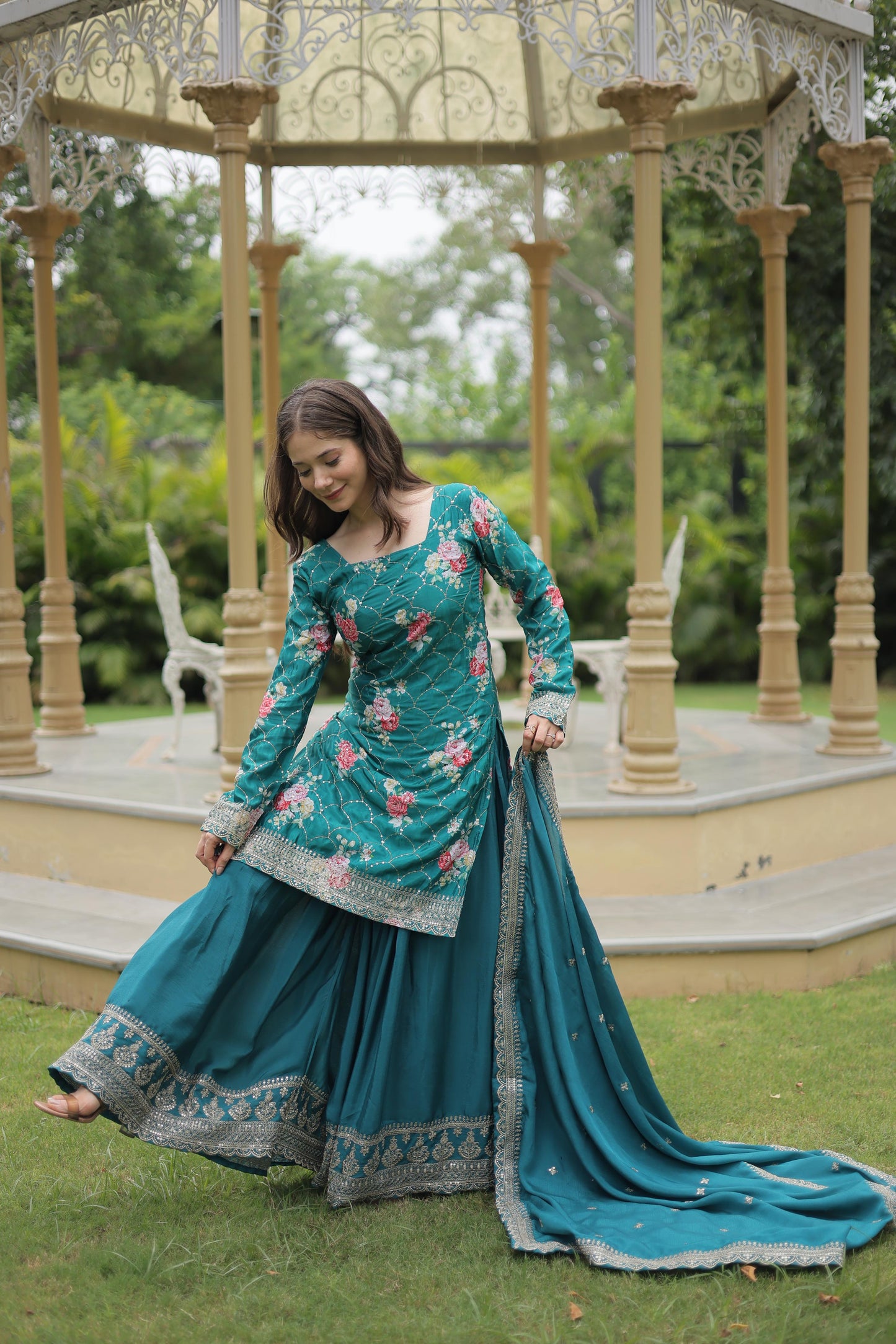 Product Image - Premium Designer Georgette Kurti-Plazo-Dupatta Set