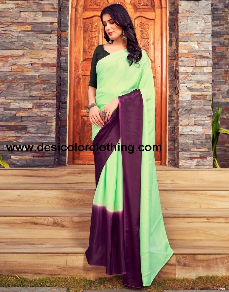 Pista Green Chiffon Plain Ready To Wear