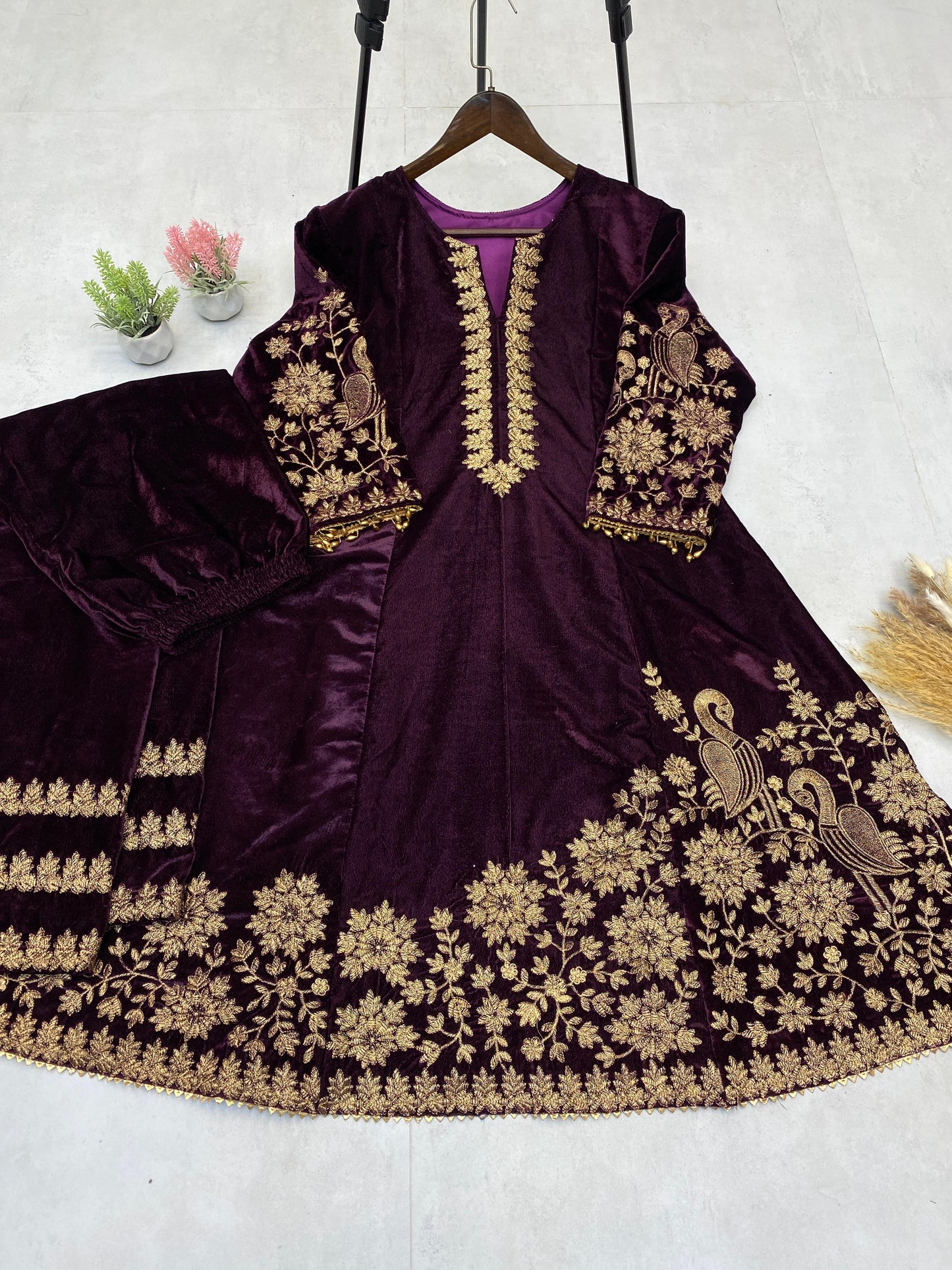 Product Image - Luxurious Velvet Embroidery Work Designer Saree for Festive Wear