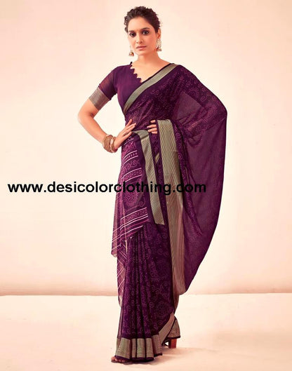 Deep Purple Georgette Bandhani Sarees