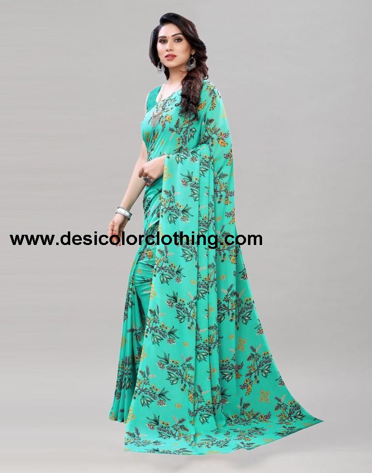 Elegant Turquoise Green Printed Saree | 1955S343
