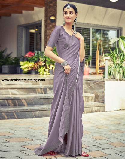 Dull Light Purple Plain Silk Saree