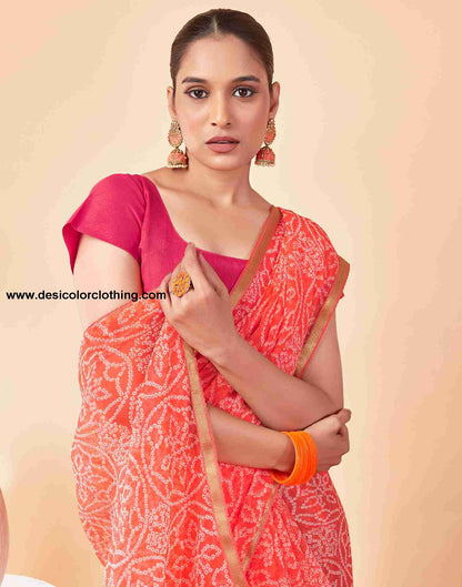 Peach Chiffon Printed Saree