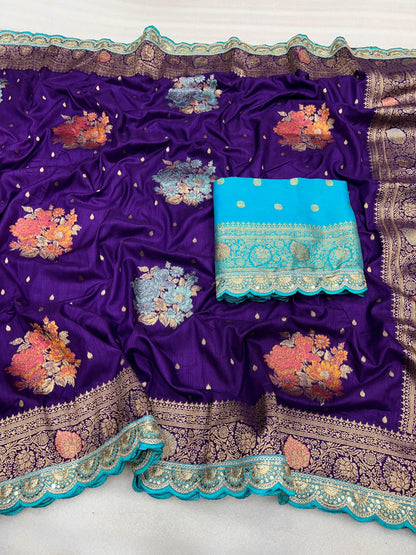 Product Image - Exquisite Designer Pure Silk Saree with Georgette Fabric - Festive Wear