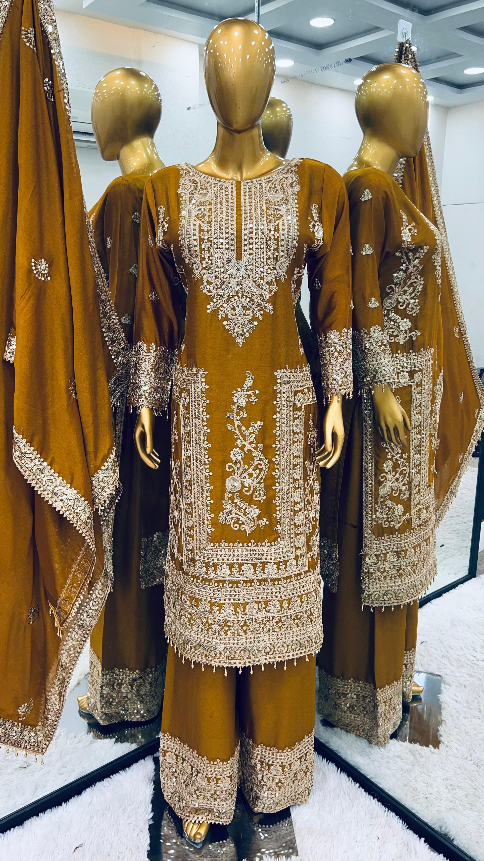 Product Image - Designer Georgette Wedding Saree - Pure Chinnon Silk with Heavy Embroidery
