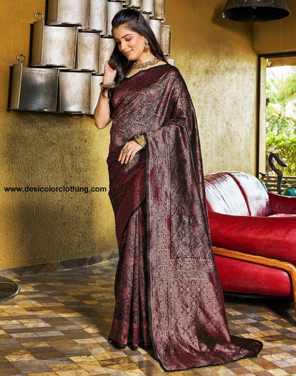 Black and Wine Jacquard Silk Saree