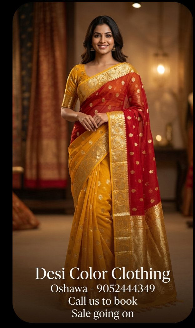 Product Image - Stunning Red and Yellow Georgette Saree - 1