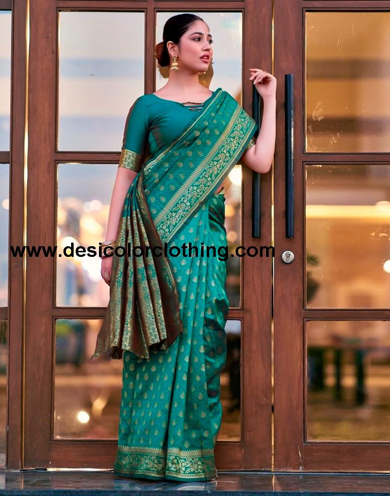 Teal Blue Silk Weaving Saree