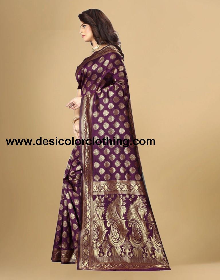 Purple Jacquard Banarasi Silk Saree