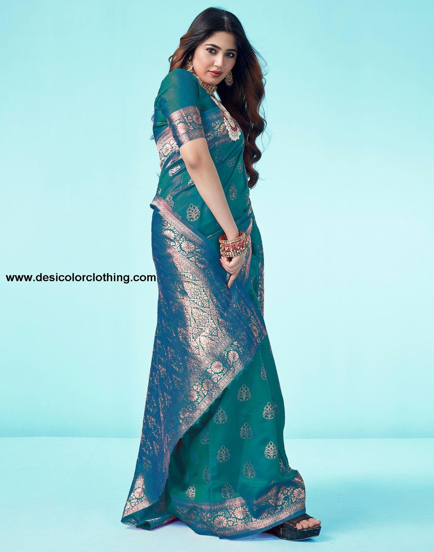Rama Green Jacquard Silk Saree