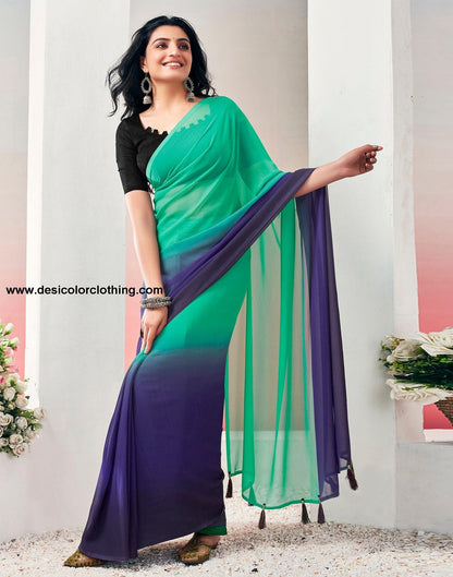 Teal Green Georgette Plain Ready to Wear Saree