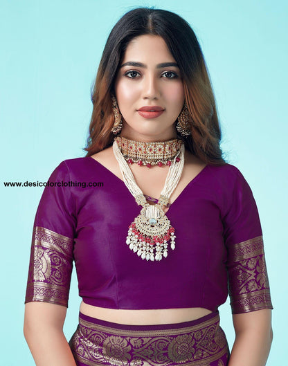 Dark Purple Jacquard Silk Saree