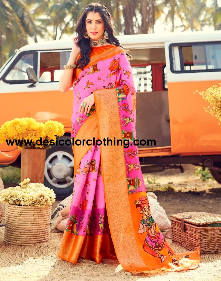 Pink Silk Printed Ready To Wear