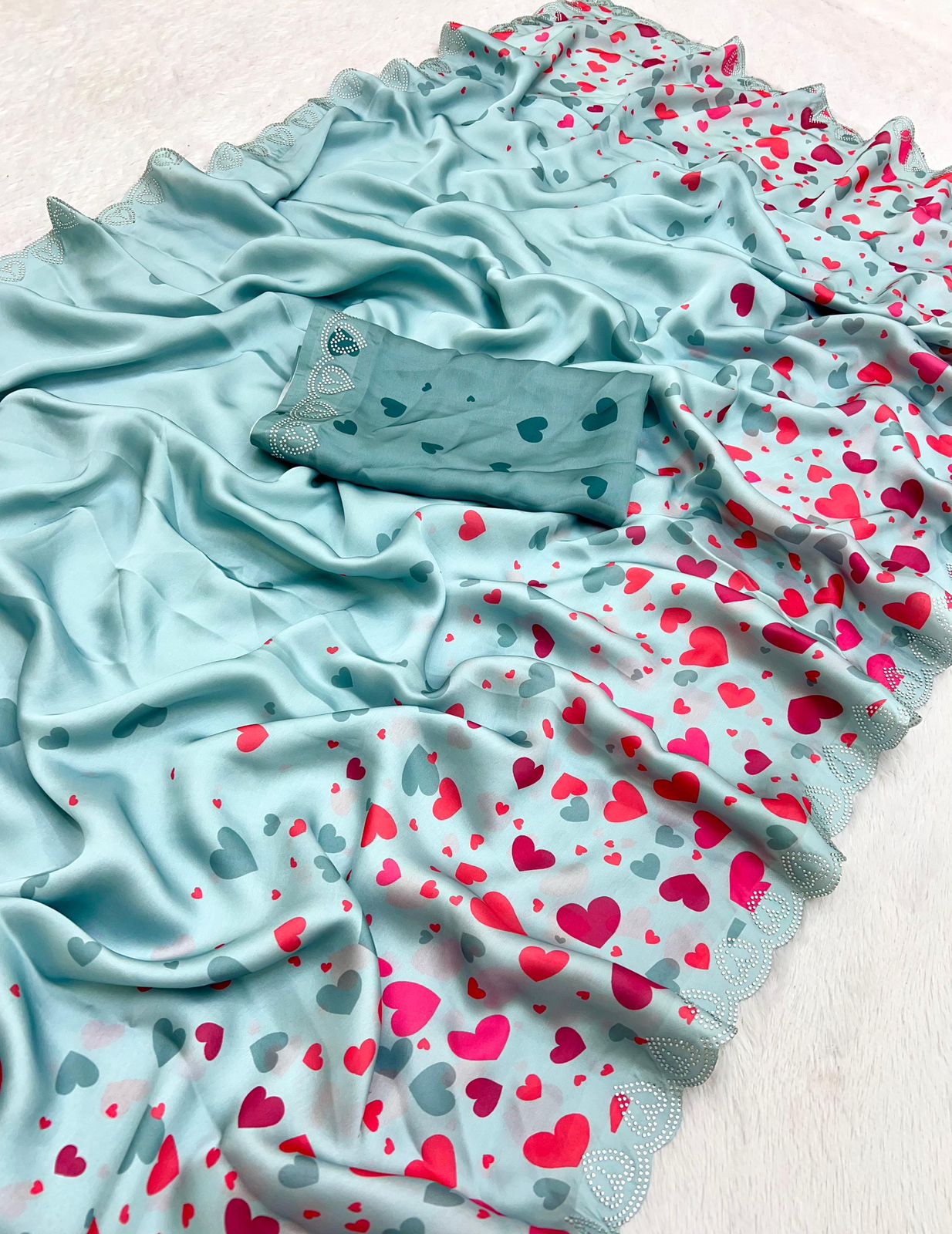 Product Image - Valentine Special Pure Maheshwari Silk Saree with Diamond Work
