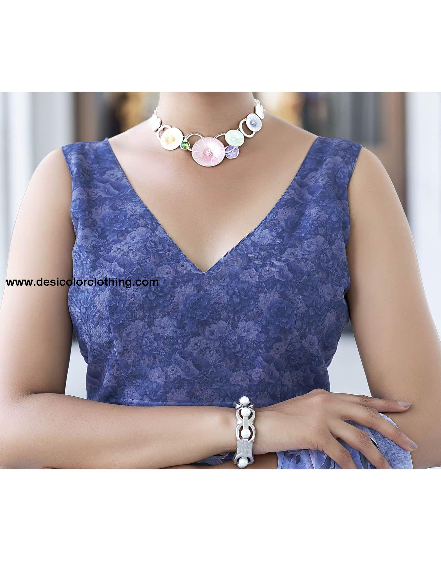 Blue Printed Georgette Saree