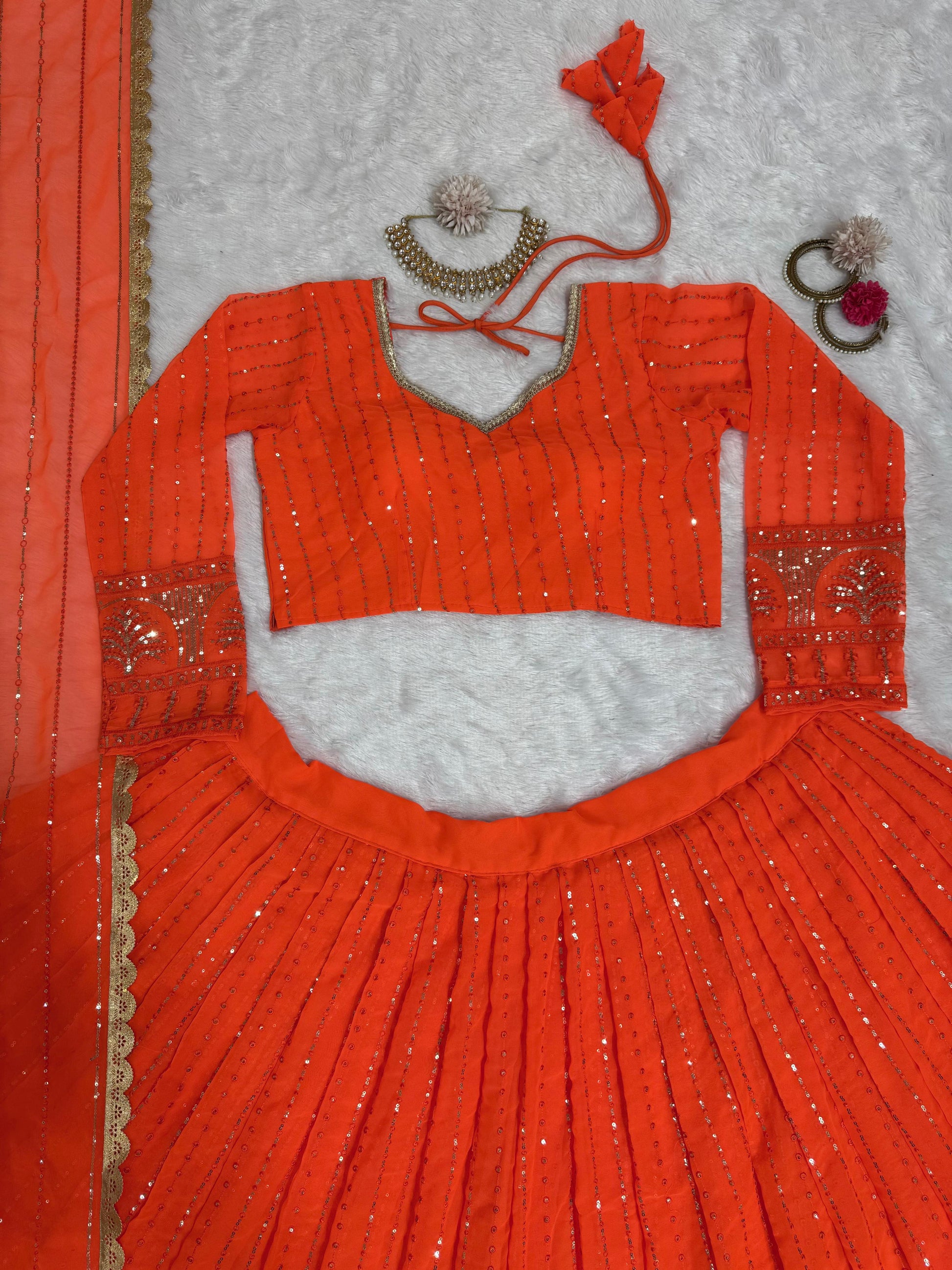 Product Image - QRC-321 Lehengha Choli Set - Foux Georgette, Thread with Sequnce Work