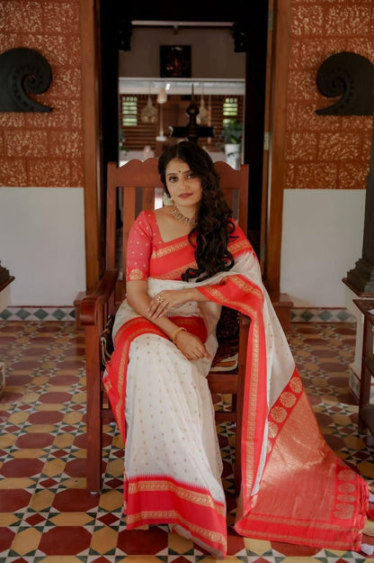 Product Image - Elegant Designer White to Red & Black to Red Soft Silk Saree with Bentex Border
