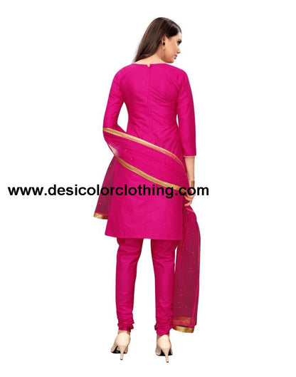 Pink Cotton Embroidered Unstitched Salwar Suit