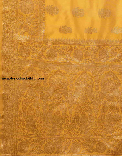 Yellow Banarasi Silk Woven Saree