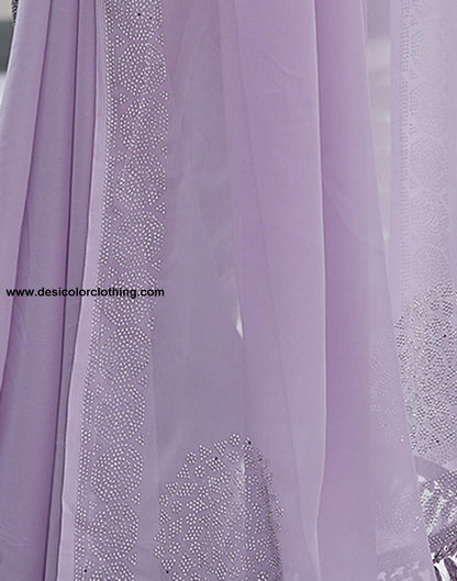 Purple Swarovski Georgette Stone Work Saree