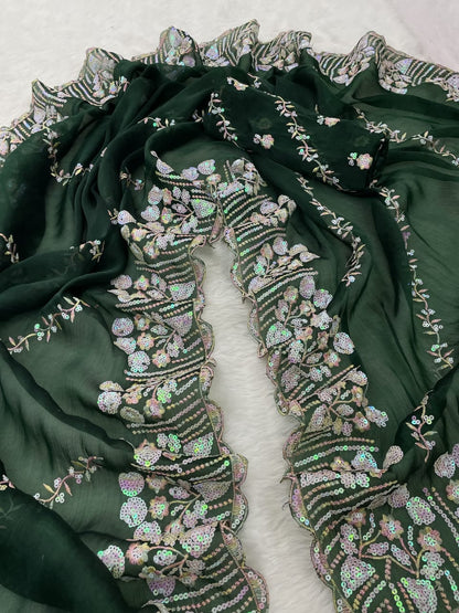 Product Image - Elegant Designer Saree with Georgette Fabric and Embroidery Work | Festive Wear
