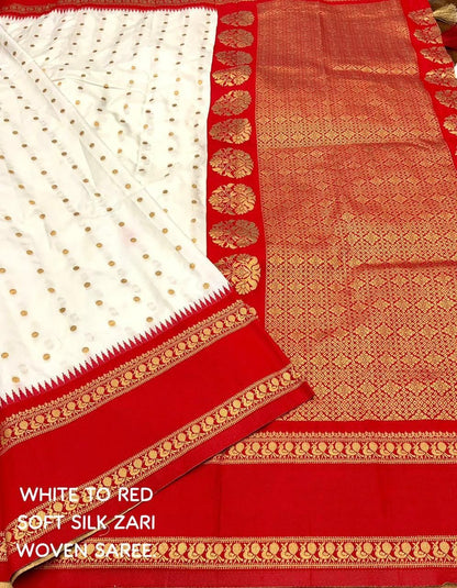 Product Image - Elegant Designer White to Red & Black to Red Soft Silk Saree with Bentex Border