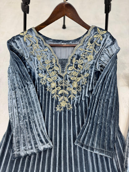 Product Image - Designer Blooming Velvet Embroidery Work Suit with Pant