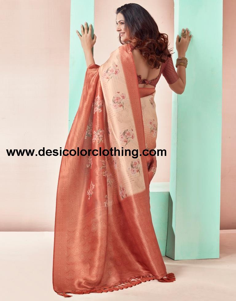Rust  Silk Printed Sarees