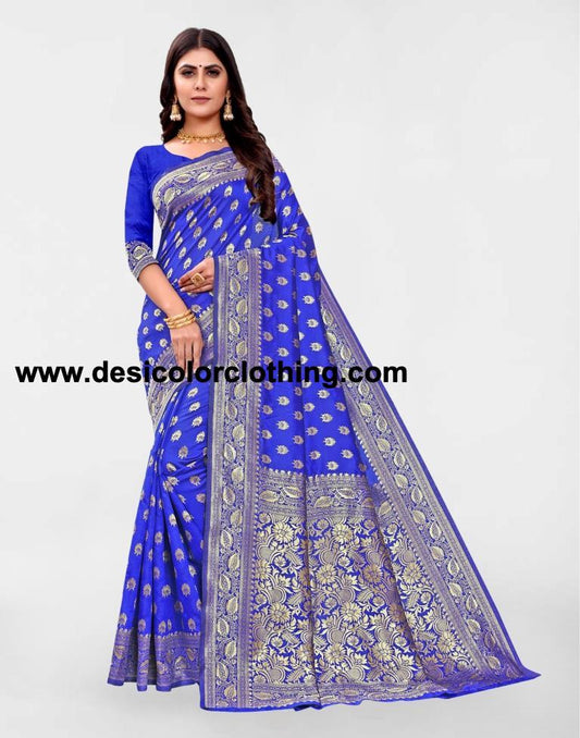 Royal Blue Jacquard Banarasi Silk Saree
