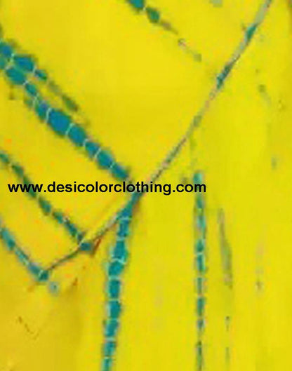Yellow And Blue Tie And Dye Saree