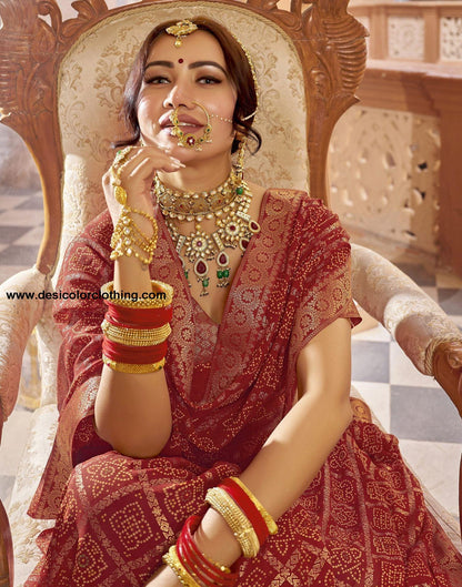 Cherry Red Jacquard Georgette Saree