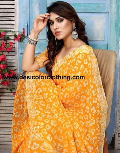 Turmeric Yellow Chiffon Printed Saree