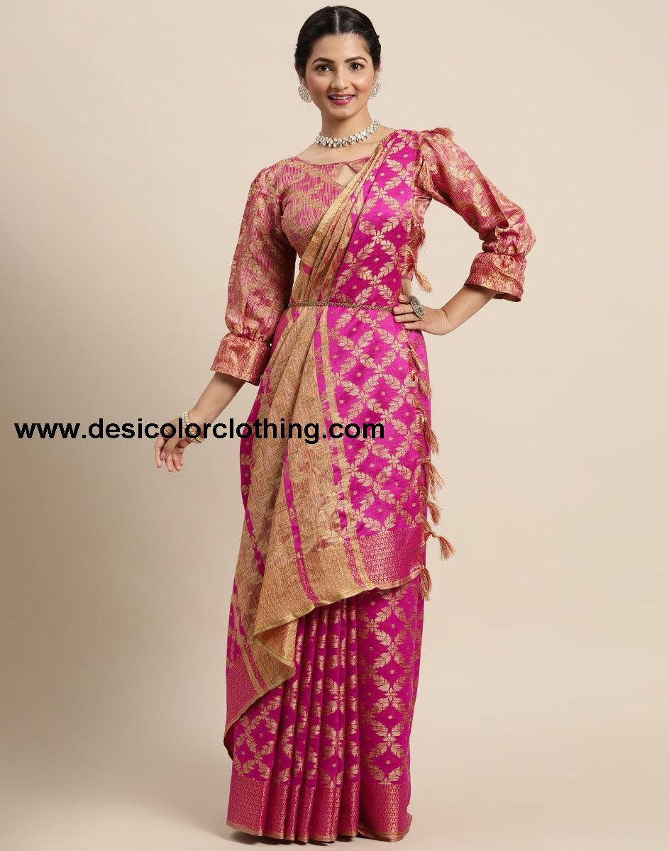 Pink Coloured Banarasi Cotton Silk Saree
