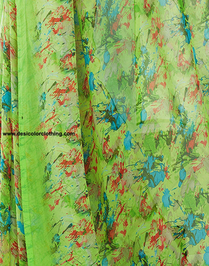 Parrot Green Printed Georgette Saree